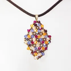 Pendant 45cm - Malvina Rhombus M-Chocolate Suedine - Pendant 45cm - Laiton bronze